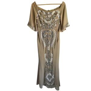 Maya Women’s Size 4 Mercy Beaded Sequin Maxi Gown Nude‎